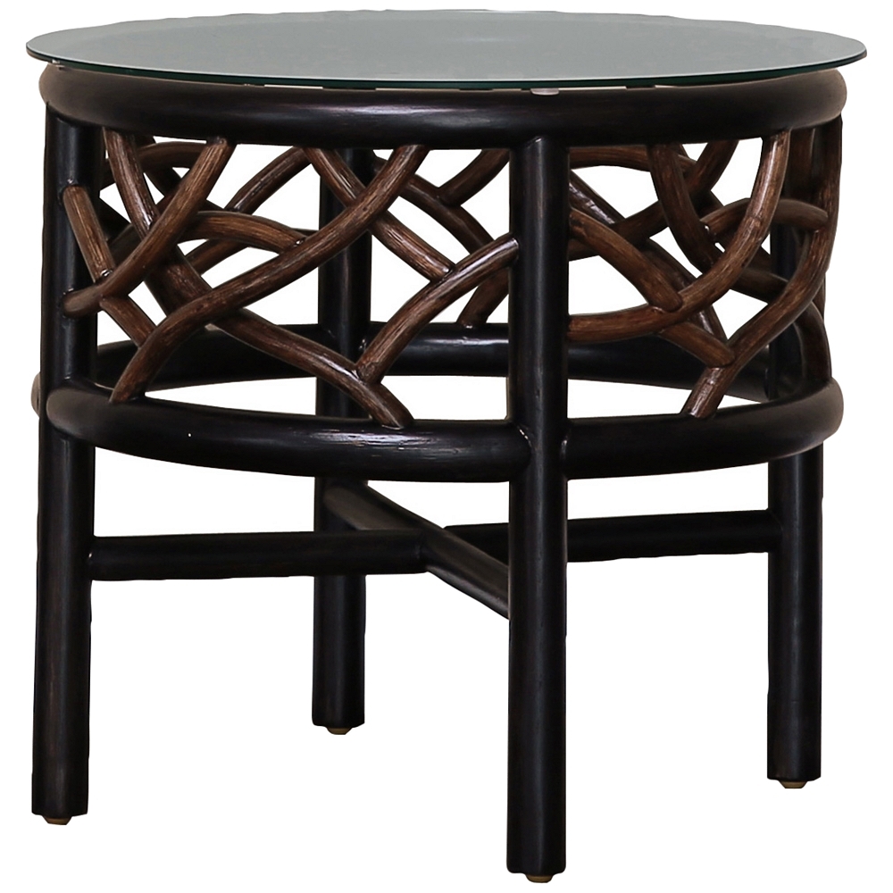 Panama Jack Trinidad 22" Wide Black and Tan Rattan End Table - Style # 69N06 - Image 0
