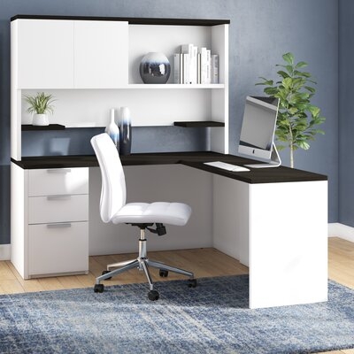 Kadian Modern Reversible L-Shape Corner Desk with Hutch - Image 0