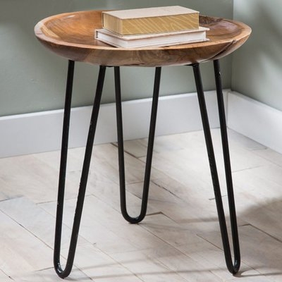 Mina Teak Wood and Metal End Table - Image 0