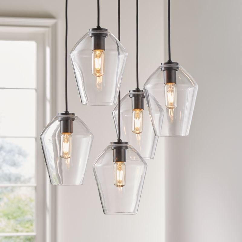 Arren Black 5-Light Round Pendant with Angled Clear Glass Shades 18" - Image 1