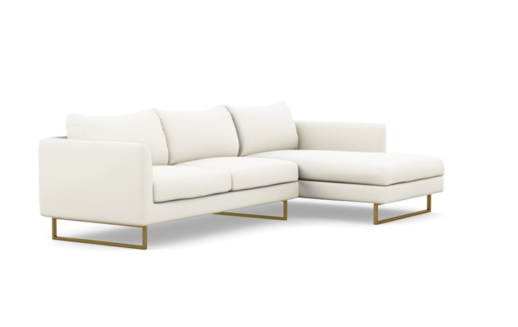 Owens Right Sectional with White Ivory Fabric, down alt. cushions, extended chaise, and Matte Brass legs - Image 1