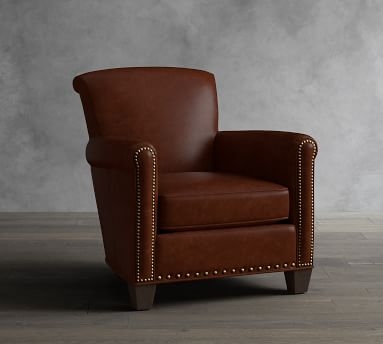 Irving Roll Arm Leather Armchair with Bronze Nailheads, Polyester Wrapped Cushions, Statesville Toffee - Image 1