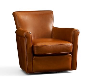Irving Leather Swivel Armchair, Polyester Wrapped Cushions, Leather Vintage Caramel - Image 3