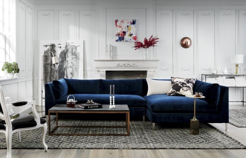 Decker 2-Piece Blue Velvet Sectional Sofa - Image 2