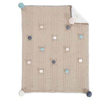 Cable Knit Pom Pom Baby Blanket - Image 0
