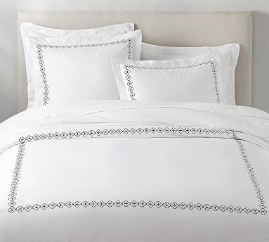 Trellis Embroidered Organic Duvet Cover, Twin, Midnight - Image 0