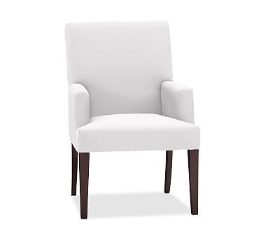 PB Comfort Square Upholstered Dining Arm Chair, Twill White - Image 0