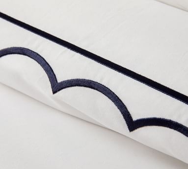Scallop Border Embroidered Organic Duvet Cover, Twin, Midnight - Image 3