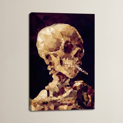 Smoking Skull Derezzed Graphic Art on Wrapped Canvas - Image 0