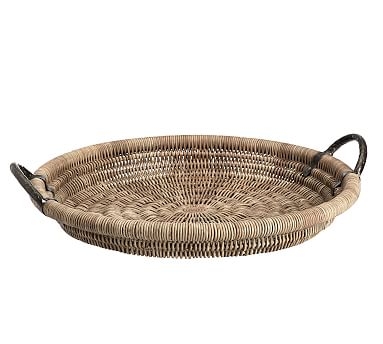 Round Woven Tray with Handles, Gray/Bronze - Large - Image 2