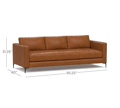 Jake Leather Sofa 85", Down Blend Wrapped Cushions, Vintage Caramel - Image 3