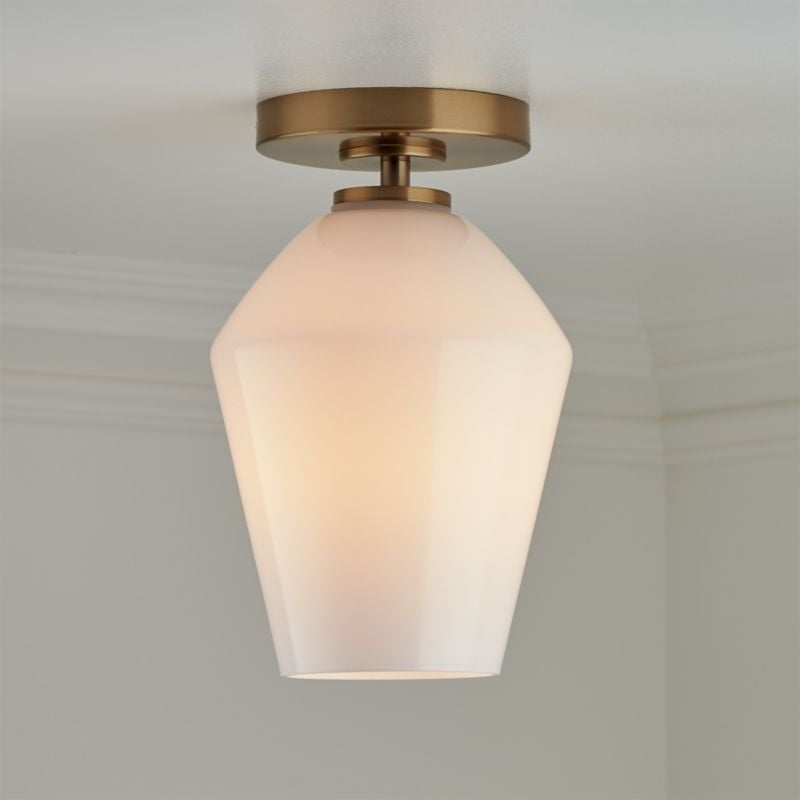 Arren Brass Flush Mount Light with Milk Angled Shade - Image 1