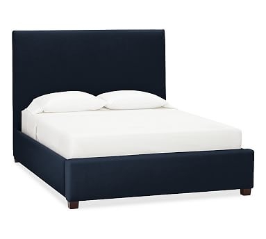 Raleigh Upholstered Square Bed without Nailheads, King, Performance Plush Velvet Navy - Image 0
