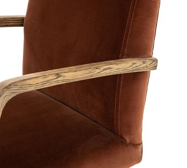 Masterson Velvet Desk Chair, Oak, Rust - Image 1