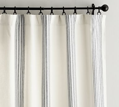 Riviera Striped Linen/Cotton Rod Pocket Blackout Curtain, 50 X 84", Charcoal - Image 0