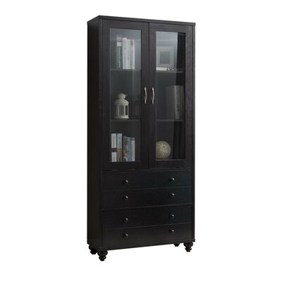 Wooden Book Cabinet With Two Drawers And Two Glass Paneled Door Storage, Red Cocoa Brown - Image 0