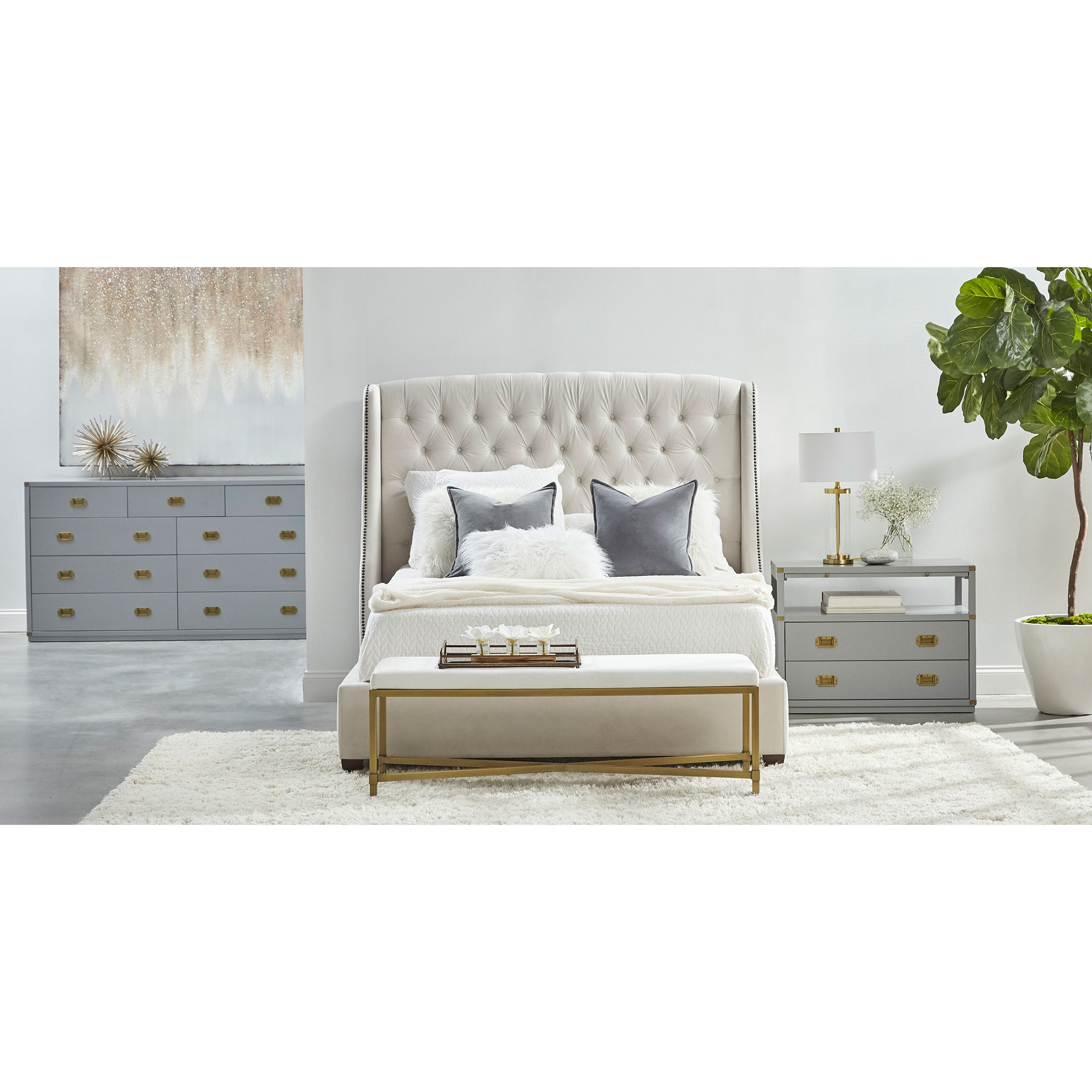 Bobby Modern Classic 2-Drawer Brushed Gold Pulls Dove Grey Nightstand - Image 6