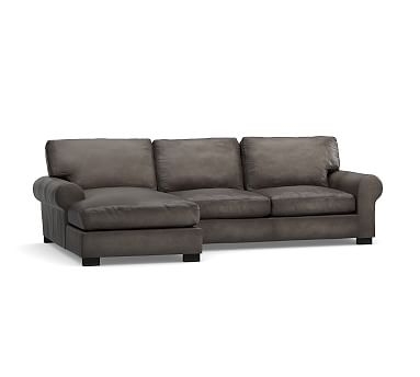 Turner Roll Arm Leather Right Arm Sofa with Chaise Sectional, Down Blend Wrapped Cushions, Burnished Wolf Gray - Image 2