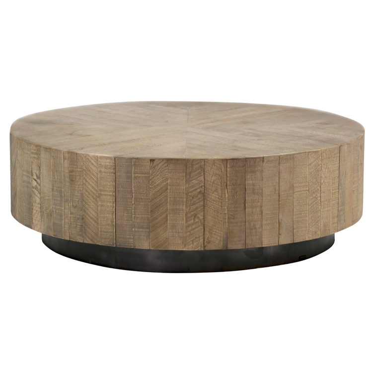 Carelton Industrial Modern Rustic Charcoal Oak Black Base Round Coffee Table - Image 0