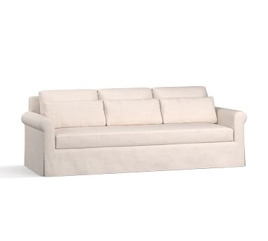 York Deep Seat Roll Arm Slipcovered Grand Sofa 98" with Bench Cushion, Down Blend Wrapped Cushions, Performance Brushed Basketweave Ivory - Image 1