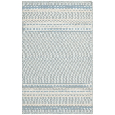 Kilim Striped Handmade Flatweave Wool Blue Area Rug - Image 0
