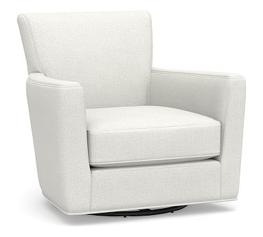 Irving Square Arm Upholstered Swivel Armchair, Polyester Wrapped Cushions, Basketweave Slub Ivory - Image 0
