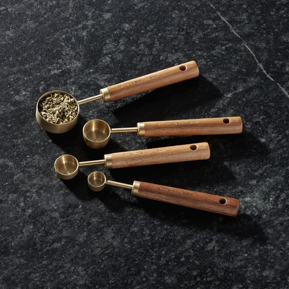 Acacia Wood and Gold Measuring Spoons, Set of 4 - Image 0