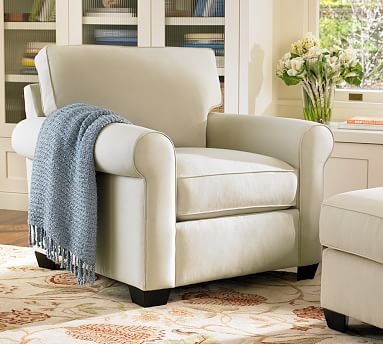 Buchanan Roll Arm Upholstered Armchair, Polyester Wrapped Cushions, Brushed Crossweave Natural - Image 2