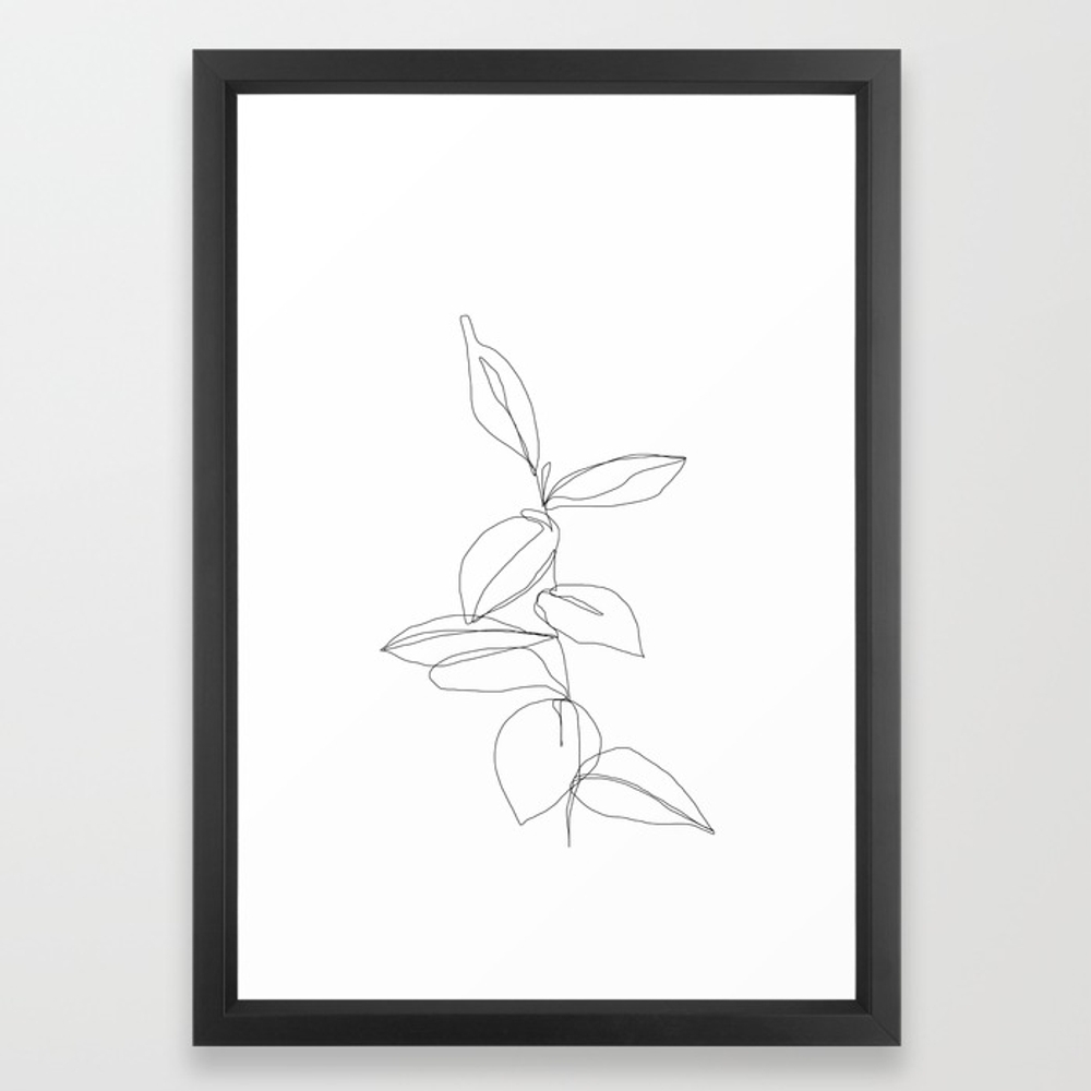 One line minimal plant leaves drawing - Berry Framed Art Print - Image 0