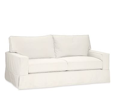 PB Comfort Square Arm Slipcovered Sleeper Sofa 2x2, Box Edge, Memory Foam Cushions, Denim Warm White - Image 2