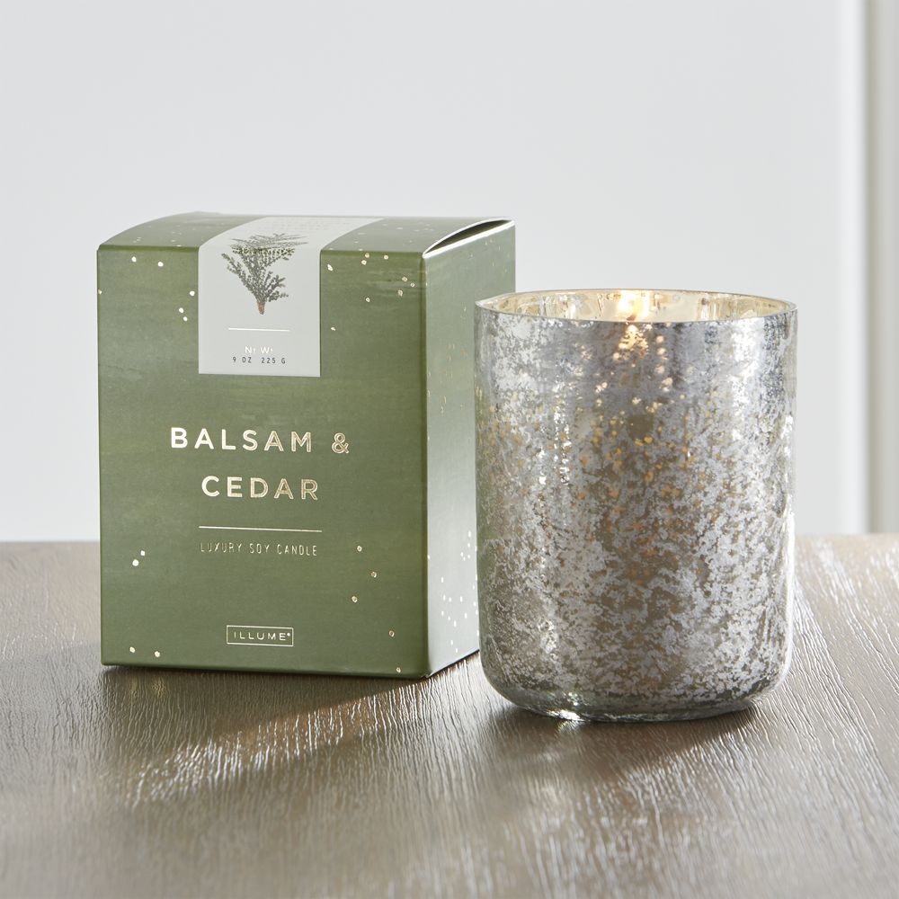 ILLUME ® Balsam and Cedar Scented Mercury Glass Holiday Candle - Image 0