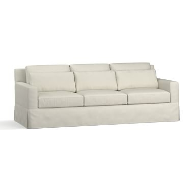 York Square Arm Slipcovered Deep Seat Grand Sofa 95" 3x3, Down Blend Wrapped Cushions, Premium Performance Basketweave Pebble - Image 2