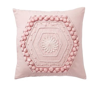 Pom Pom Embroidered Pillow Cover, 20", Blush - Image 0