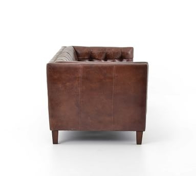 Burke Leather Sofa Polyester Wrapped Cushions, Cigar - Image 1