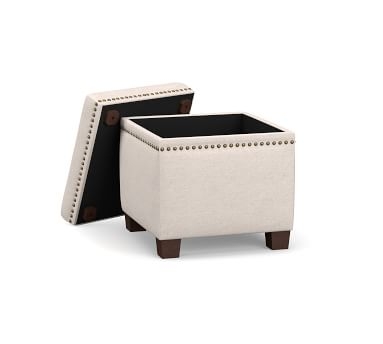 Tamsen Upholstered Cube Storage Ottoman, Premium Performance Basketweave Pebble - Image 3