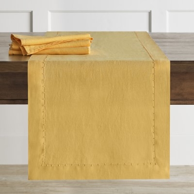 Italian Washed Linen Table Runner, Yellow - Image 0