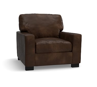 Turner Square Arm Leather Small Armchair 37", Down Blend Wrapped Cushions, Vintage Cocoa - Image 2