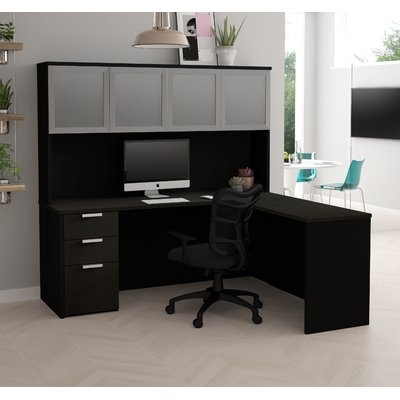 Kadian Contemporary Reversible L-Shape Corner Desk with Hutch - Image 0