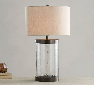 Murano Glass Table Lamp &amp; Linen Drum Shade, Bronze/Ivory, Small 24" - Image 1