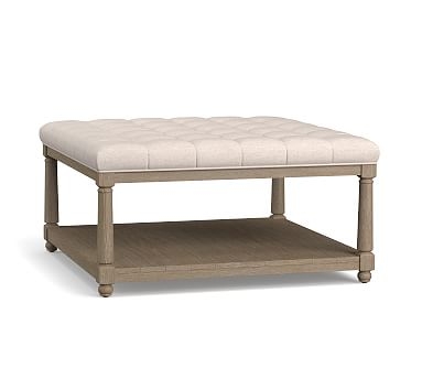 Berlin Upholstered Square Ottoman, Performance Chateau Basketweave Ivory - Image 0