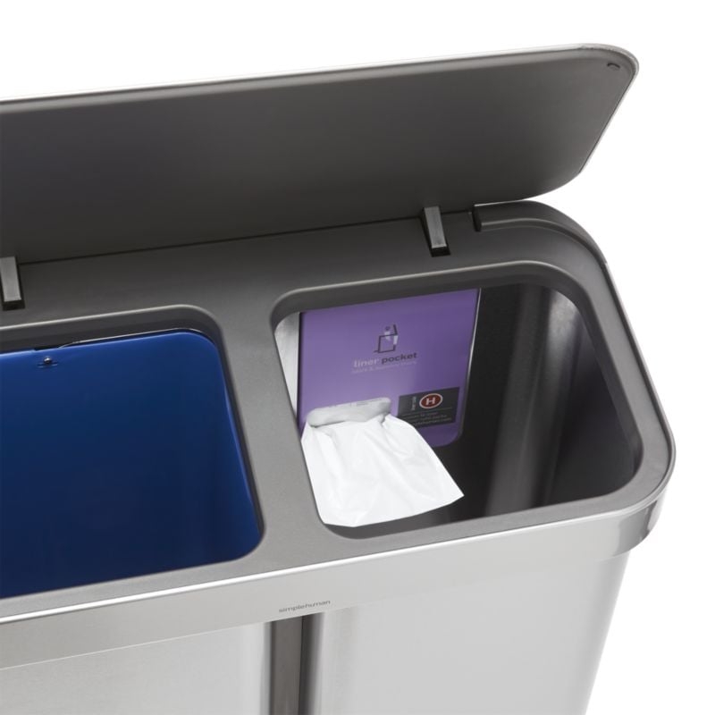 Simplehuman 58 Liter Recycling Kitchen Trash Can with Liner Pocket, Brushed Stainless Steel - Image 1