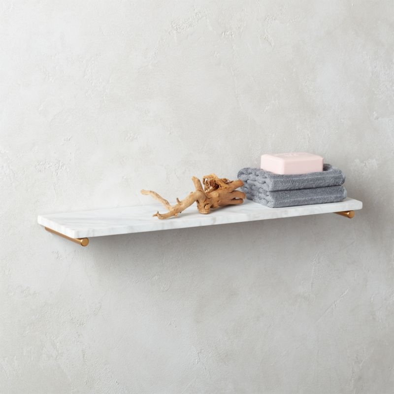 Small Brass and White Marble Shelf - Image 1