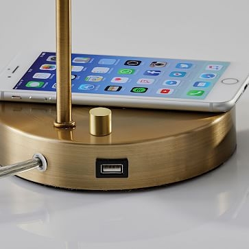 Linear Metal LED Charging Table Lamp + USB, Brass - Image 4
