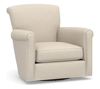 Irving Roll Arm Upholstered Swivel Armchair without Nailheads, Polyester Wrapped Cushions, Textured Twill Khaki - Image 0