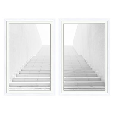 White Washed Stairs Diptych Framed Art, Set of 2, White Frame, 20x30" - Image 0