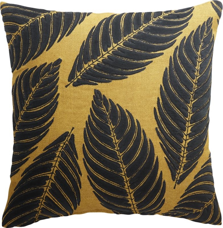 "18"" Frond Mustard Jute and Velvet Pillow with Feather-Down Insert" - Image 3