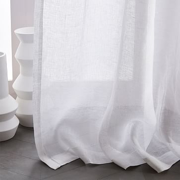 Sheer Belgian Flax Linen Curtain, White, 48"x96" - Image 2