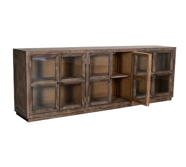 Webb Glass Media Console, Light Washed Reclaimed Pine - Image 1