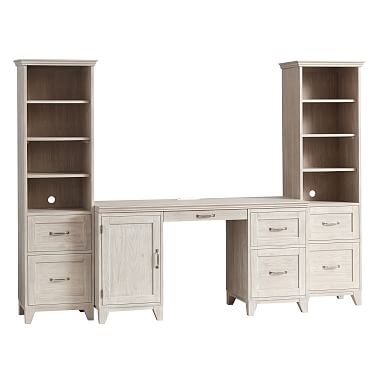 Hampton Smart Storage Desk & Bookcase with Drawers Set, Brushed Fog - Image 0