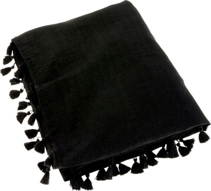 Linen Black Throw with Tassels - Image 4
